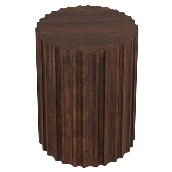 English Elm Rolf Solid Mango Wood Fluted Round Side Table Sculptural Walnut Accent Piece B136P420276