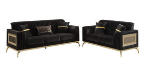 English Elm Antigua Glam Sofa and Loveseat Set with Gold Tone Accents for Modern Living Rooms Black+Gold B009S02174