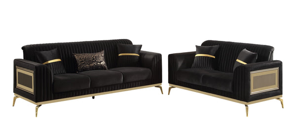English Elm Antigua Glam Sofa and Loveseat Set with Gold Tone Accents for Modern Living Rooms Black+Gold B009S02174