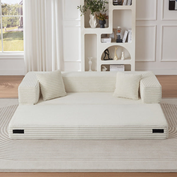 English Elm Modern Cord Fabric Convertible Sofa Sleeper Low Profile Square Frame for Apartments White W3396P439850