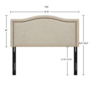 JLA Home Madison Park - Upholstery Nadine Panel Headboard with Copper Nailhead Trim, Adjustable Metal Legs, Sturdy Plywood Finish 79.75 L x 3.5 W x 52.5H MP116-0354