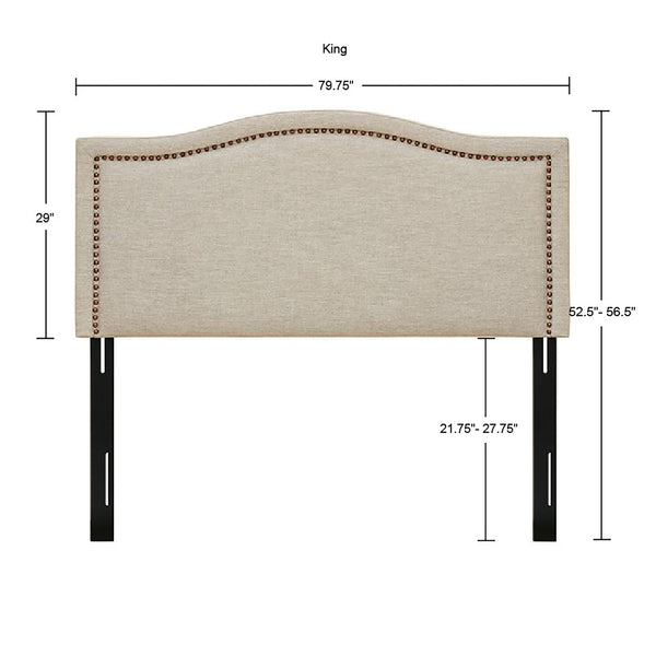 JLA Home Madison Park - Upholstery Nadine Panel Headboard with Copper Nailhead Trim, Adjustable Metal Legs, Sturdy Plywood Finish 79.75 L x 3.5 W x 52.5H MP116-0354