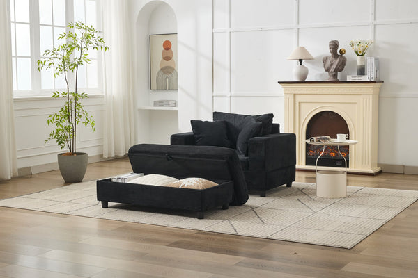 English Elm Chaise Lounge Chair With Storage Ottoman - Modern Upholstered Sofa Bed For Stylish Living Spaces W1170P353050