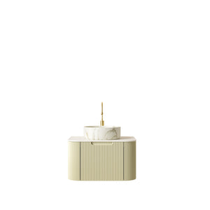 English Elm Dina Floating Bathroom Vanity with Sintered Stone Top and Crystal Glass Basin Carrara White,Light Green,Stone White W2615S00562