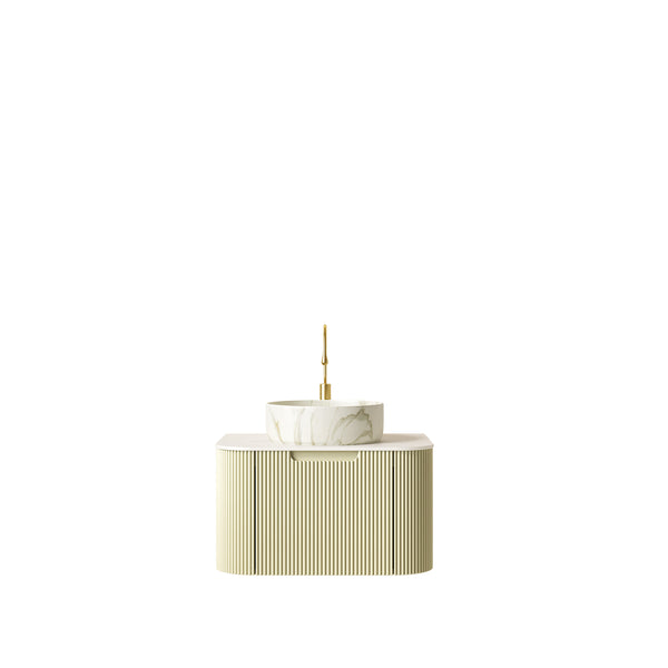 English Elm Dina Floating Bathroom Vanity with Sintered Stone Top and Crystal Glass Basin Carrara White,Light Green,Stone White W2615S00562