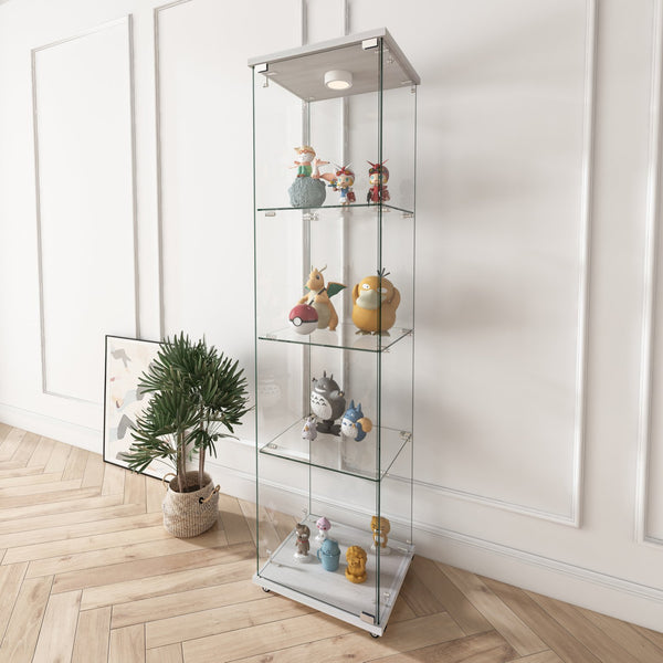 English Elm Modern Glass Display Cabinet With Led Lighting - Stylish 1-Door 4-Shelf Unit For Home & Office Use W241P242916