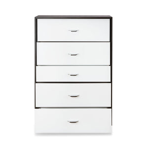 English Elm Eloy Five-Drawer Chest in White & Espresso Finish — Sturdy MDF Frame, Metal Legs, 70lb Top Capacity B2726P283820