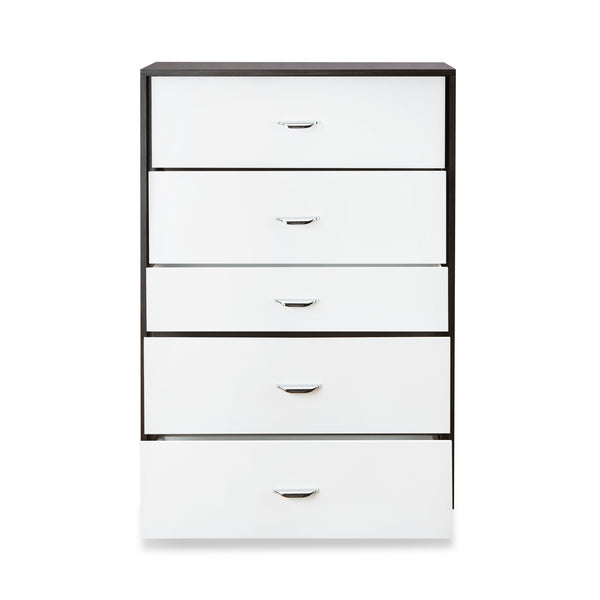 English Elm Eloy Five-Drawer Chest in White & Espresso Finish — Sturdy MDF Frame, Metal Legs, 70lb Top Capacity B2726P283820