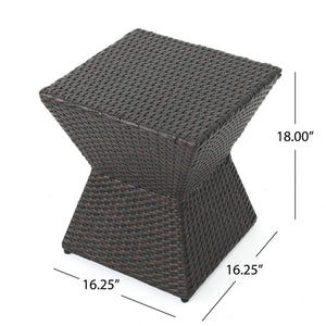 English Elm Calhoun Outdoor Wicker Side Table Weather Resistant Patio Poolside Iron Frame N773P362075B