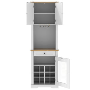 English Elm Bar Cabinet Farmhouse 69 Inch with Rgb Led Barn Door Wine Rack and Charging Station White N728P438603W