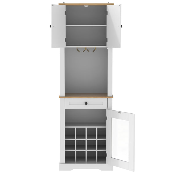 English Elm Bar Cabinet Farmhouse 69 Inch with Rgb Led Barn Door Wine Rack and Charging Station White N728P438603W