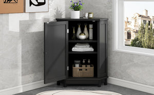 English Elm Black Triangle Corner Bathroom Cabinet with Adjustable Shelves, Modern MDF Storage Organizer, 70lb Capacity, Space-Saving Design N725P172615B