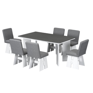 English Elm Topmax Contemporary Six Seat Rubberwood Dining Set with Linen Upholstered Chairs SP000077AAE