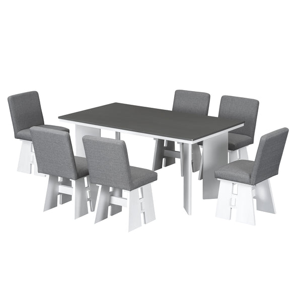 English Elm Topmax Contemporary Six Seat Rubberwood Dining Set with Linen Upholstered Chairs SP000077AAE