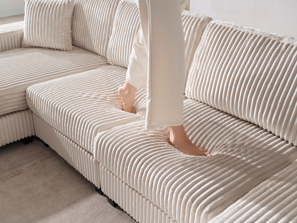 English Elm Convertible U-Shaped Sofa With Storage, Cozy Corduroy Fabric, Modern 4-Seat Design For Living Rooms W1793S00027