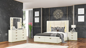 English Elm La Pierre Luxurious 4 Pc King Upholstered Bedroom Set With Gold Accents And Ambient Lighting B009S02121