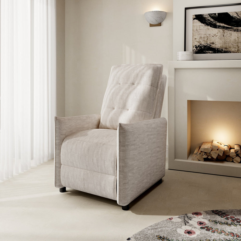 English Elm Chenille Upholstered Push Back Recliner with Metal Frame and Overstuffed Foam Lounger Beige W3568P431428