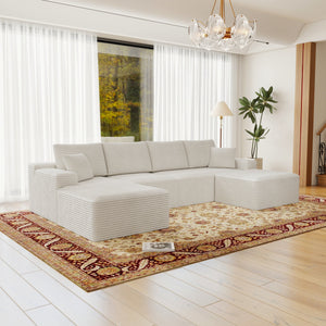 English Elm 131.9*70.8"Modular Sectional Sofa - No Assembly, Plush Corduroy Upholstery, Versatile 4-Piece Design W3819S00027