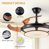 English Elm Modern Minimalist Invisible Ceiling Fan Light - Retractable Fan With Led Fixtures - For Living Room, Bedroom and Dining Room