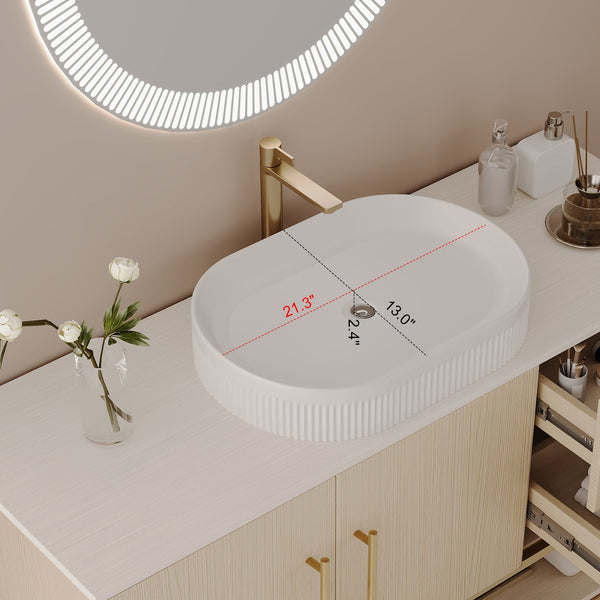English Elm 47.2" Freestanding Bathroom Vanity Wood Tone Cabinet Ceramic Vessel Sink Gold Legs W3136S00082