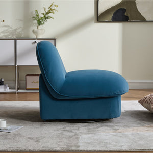 English Elm Swivel Accent Chair Plush Velvet Pumpkin Barrel Silhouette with 360 Degree Metal Base Smoke Blue W3244P392751
