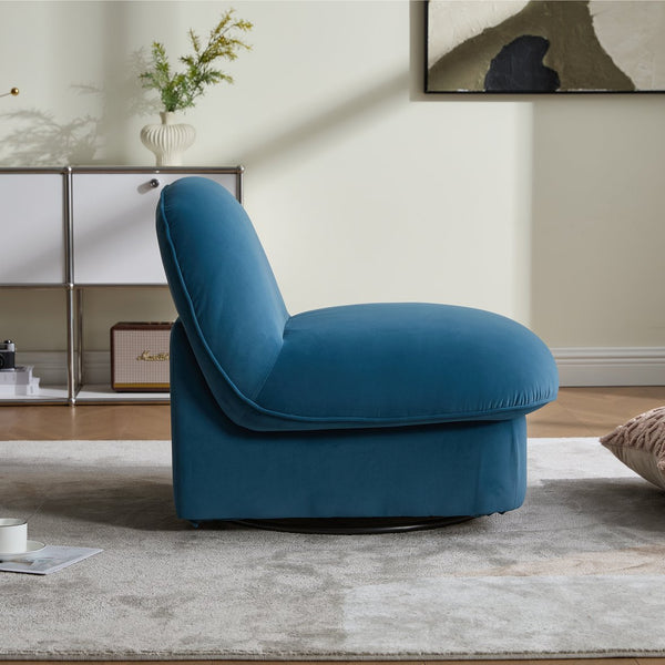 English Elm Swivel Accent Chair Plush Velvet Pumpkin Barrel Silhouette with 360 Degree Metal Base Smoke Blue W3244P392751