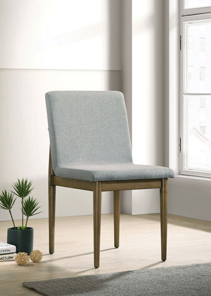 English Elm Natural Tone Mid-Century Dining Chairs Set of 2 Light Gray Upholstered Seats Solid Wood Legs Stylish Comfort B011P196967