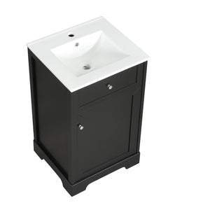 English Elm 20" Bathroom Vanity with Ceramic Sink, MDF Construction, Soft-Closing Door, Storage Rack & Shelf Black N725P218017B