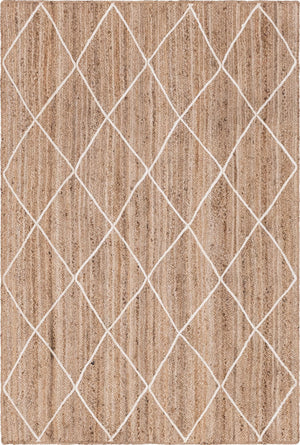 Unique Loom Braided Jute Trellis Hand Braided Solid Rug White, Ivory 6' 1" x 9' 0"