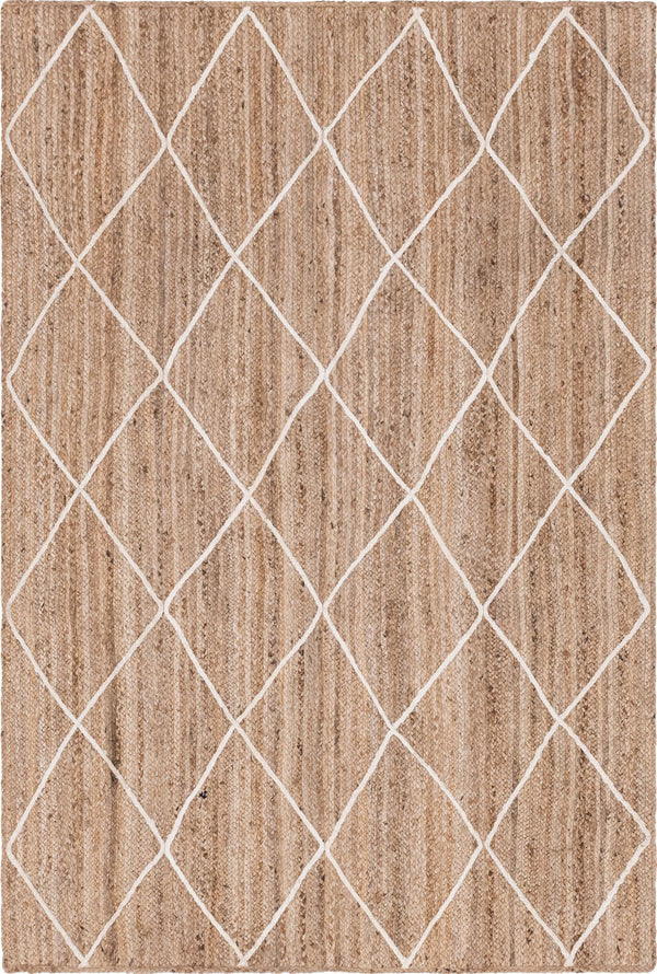 Unique Loom Braided Jute Trellis Hand Braided Solid Rug White, Ivory 6' 1" x 9' 0"