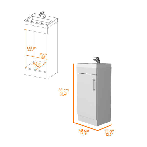 English Elm White 1-Door Vanity Sink with Spacious Cabinet Compact Melamine Bathroom Vanity 32.6"H x15.7"W B062S00563
