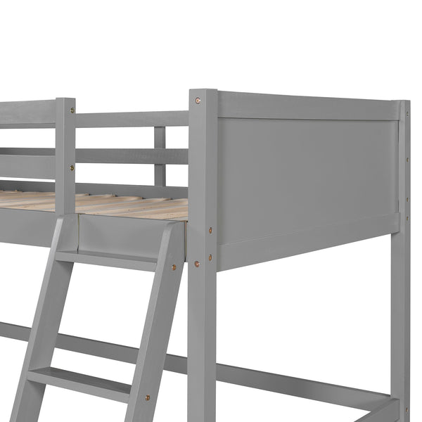 English Elm Loft Bed with Built-in Slide Solid Pine Twin Frame for Kids Bedroom Play Gray N708P360090E