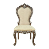 Beige & Antique Oak Side Chairs Set of 2 - Elegant Traditional Style with Nailhead Trim