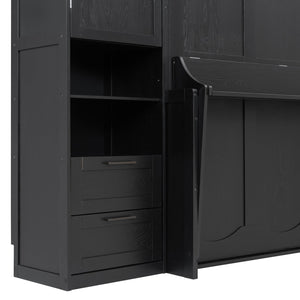 English Elm Queen Murphy Fold Down Wall Bed with Wardrobe Drawers and Shelves for Guest Rooms LP000909AAB