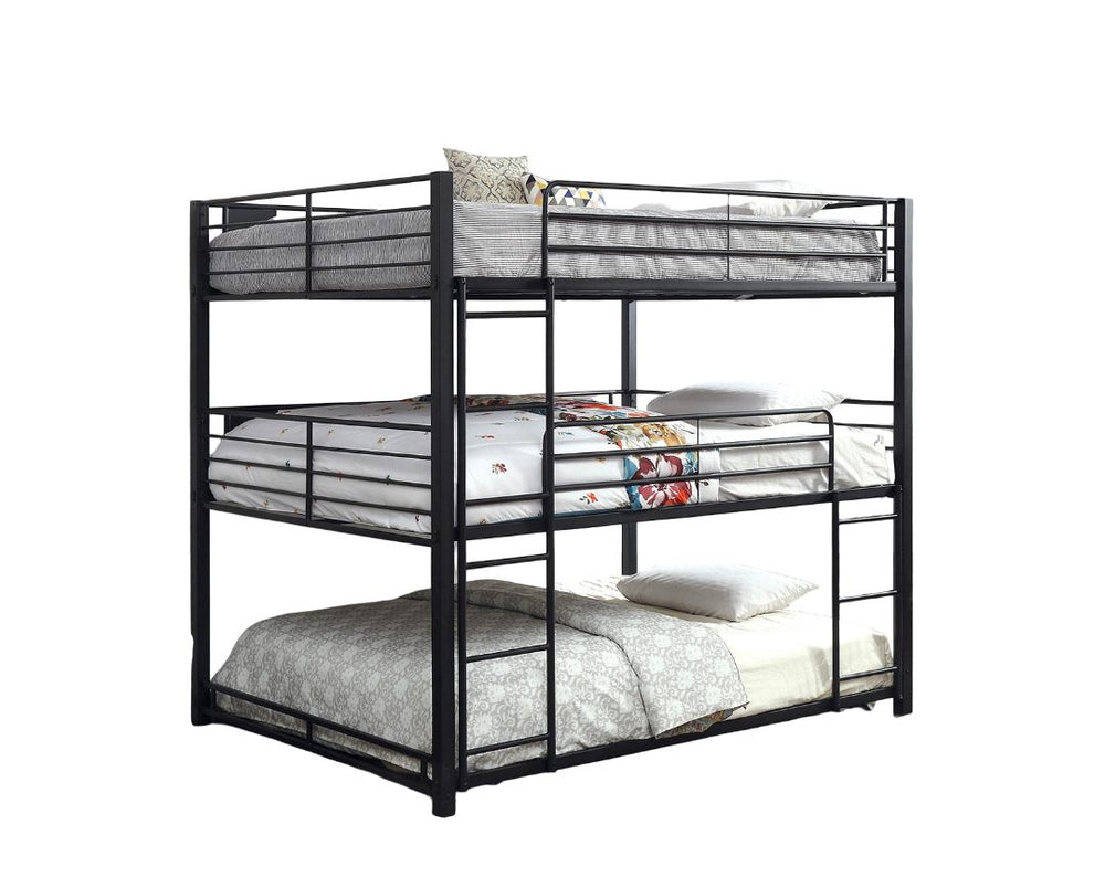 English Elm Contemporary Triple Decker Bunk Bed With Guard Rails, Two Ladders, Space-Saving Metal Design B2741S00347