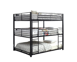 English Elm Contemporary Triple Decker Bunk Bed With Guard Rails, Two Ladders, Space-Saving Metal Design B2741S00347