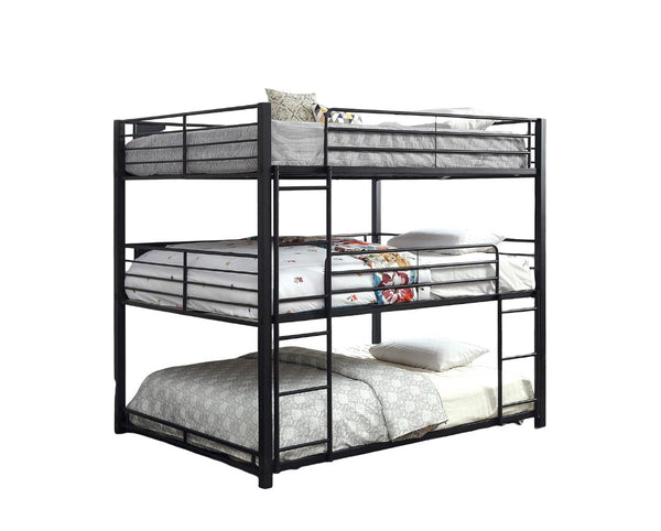 English Elm Contemporary Triple Decker Bunk Bed With Guard Rails, Two Ladders, Space-Saving Metal Design B2741S00347