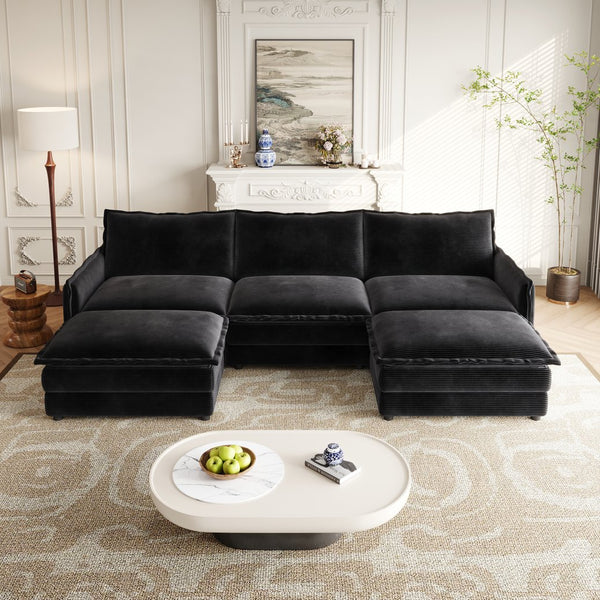 English Elm Corduroy 3-Seater Oversized Cloud Couch With Movable Footrests For Ultimate Comfort & Flexibility W834S00428