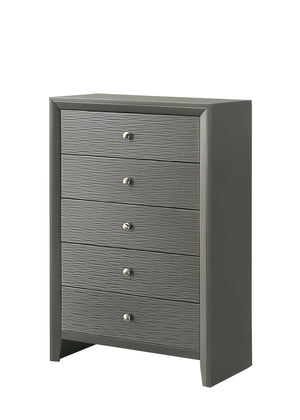 English Elm 1pc Modern 9-Drawer Dresser with Round Knobs, Gunmetal Wood-Pattern Finish, Stylish Bedroom Storage Dark Gray 33.5 L x 18.4 W x 49.8 H B2741P345937
