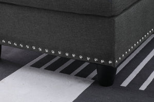 English Elm Black Faux Leather Sectional Sofa with Cup Holders Storage Ottoman and Nailhead Trim Dark Gray B2730S00025