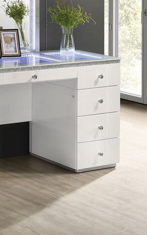 English Elm Contemporary Glam Vanity with Rhinestone Trim and Tempered Glass Top, High Gloss Finish, Illuminated Appeal White 35 L x 31 W x 4 H B2741S00672