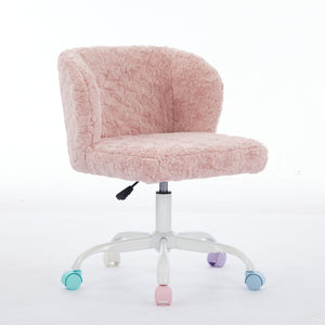 English Elm A&A Plush Faux Fur Office Chair with Ergonomic Wrap Back, Breathable No-Shed Seat and Stable Base Pink W1143P324153