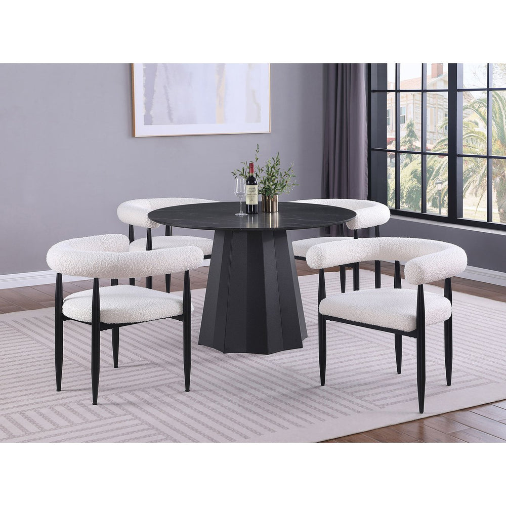 English Elm Maxine Brown Square Counter Dining Set with Mindi Veneer Table and Upholstered Chairs B062S01449