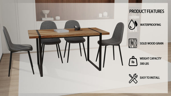 English Elm 59" Modern Farmhouse Dining Set With 4 Suede Chairs & Sturdy Black Metal Base For Stylish Dining W2189S00185