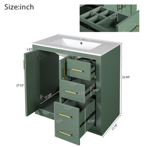 English Elm 30'' Bathroom Vanity - Retro Style With Ceramic Sink, Soft-Closing Doors & Ample Storage Space N710P191947F