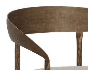 Sunpan Zanatta Dining Armchair – Handcrafted Antique Brass Frame with Unique Hammered Metal Detailing Zenith Taupe Grey