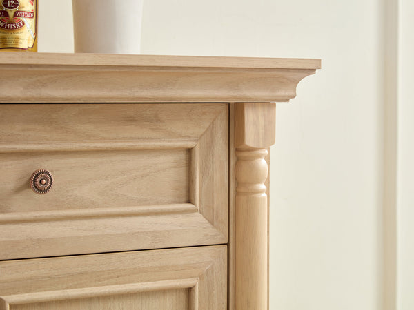 English Elm Farmhouse Large Wooden Storage Cabinet - Roman Column Style, Versatile Coffee Bar & Wine Cooler W2393P300542