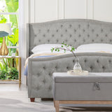 English Elm Marcella Upholstered Shelter Headboard Bed Set, California King, Silver Grey Polyester