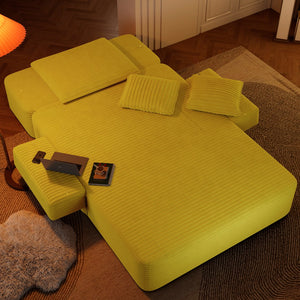 English Elm Luxurious Corduroy Frameless Chaise Sofa Bed with Spring Cushion and Storage Pocket Yellow W3219P496262