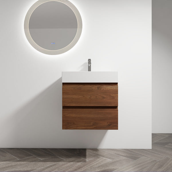English Elm 24" Wall-Mounted Bathroom Vanity With Stylish Resin Sink & Soft-Close Drawers For Modern Spaces W999S00199